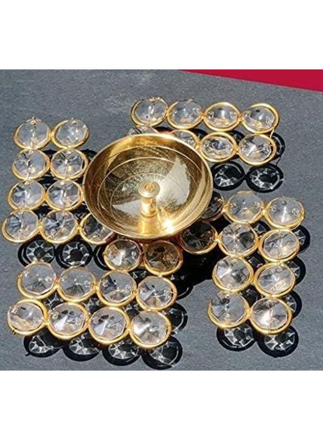جيني GINI Crystal Swastik Brass Diya & Thali، مصباح زيت ديباك المزخرف ومجموعة هدايا ثالي - Image 2