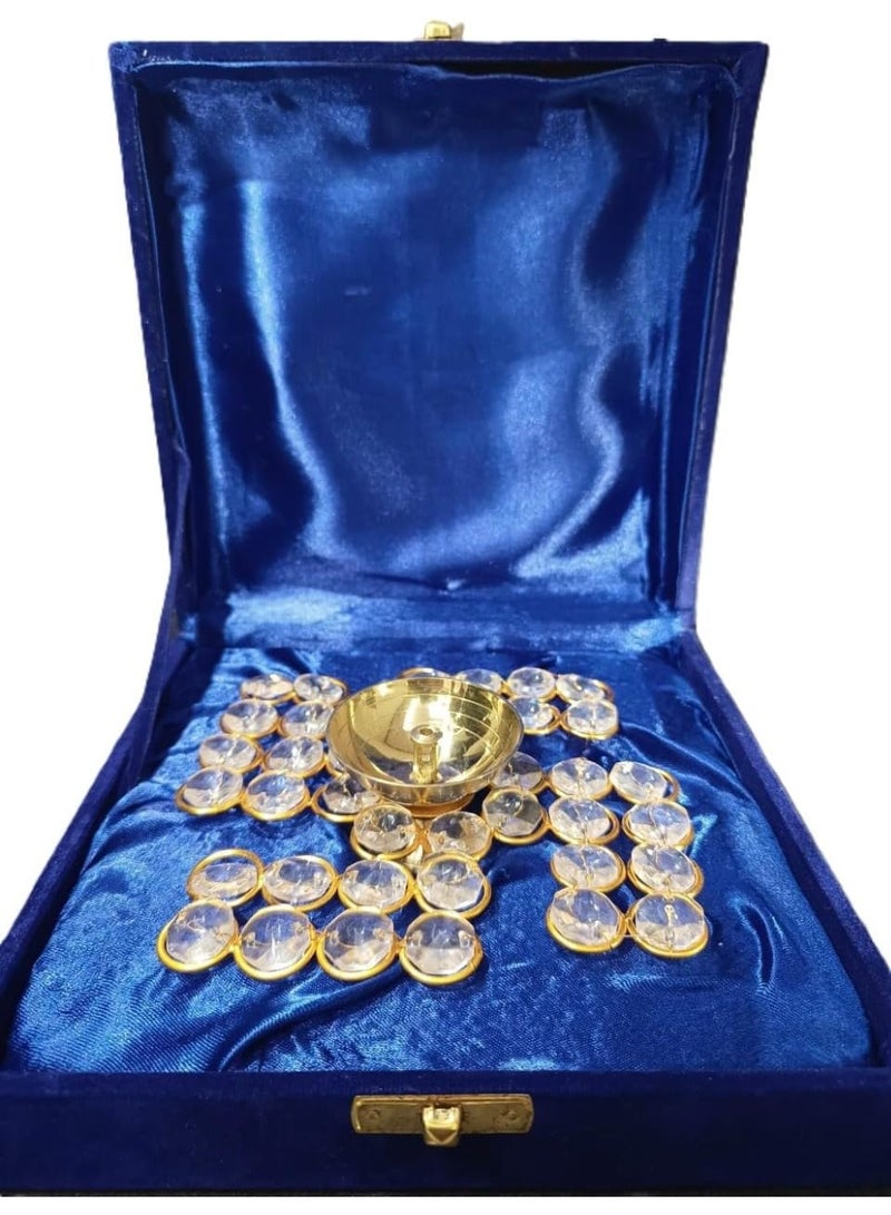 جيني GINI Crystal Swastik Brass Diya & Thali، مصباح زيت ديباك المزخرف ومجموعة هدايا ثالي - Image 3