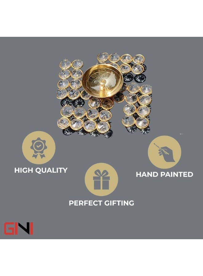 جيني GINI Crystal Swastik Brass Diya & Thali، مصباح زيت ديباك المزخرف ومجموعة هدايا ثالي - Image 5