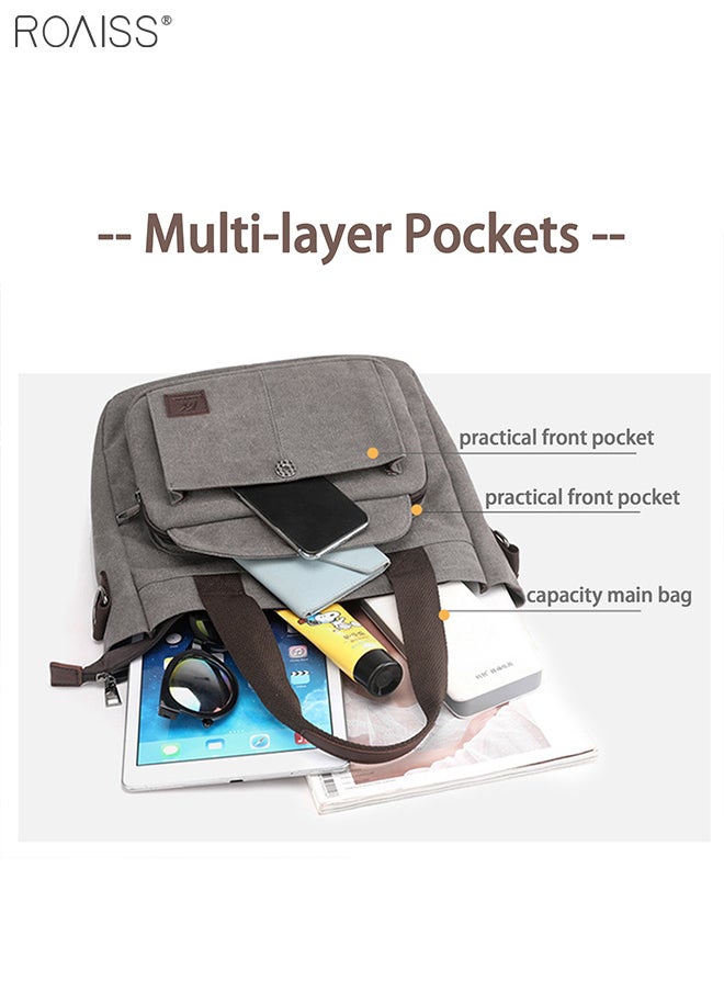 roaiss - Women's Canvas Commuter Handbag Fashion Versatile Messenger Bag Large Capacity Multi Pocket Adjustable Detachable Shoulder Strap Tote Bag - Image 1
