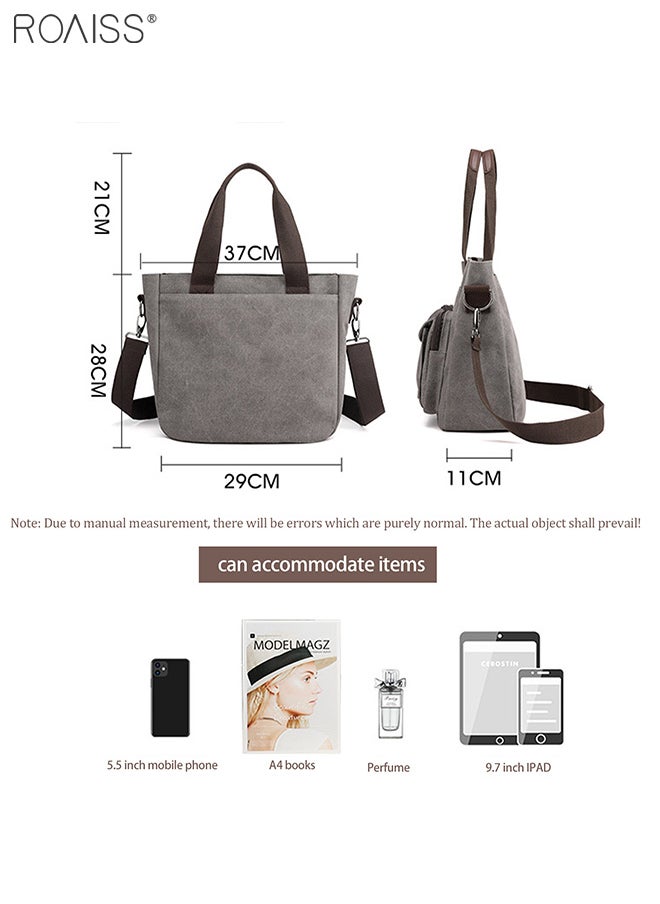 roaiss - Women's Canvas Commuter Handbag Fashion Versatile Messenger Bag Large Capacity Multi Pocket Adjustable Detachable Shoulder Strap Tote Bag - Image 1