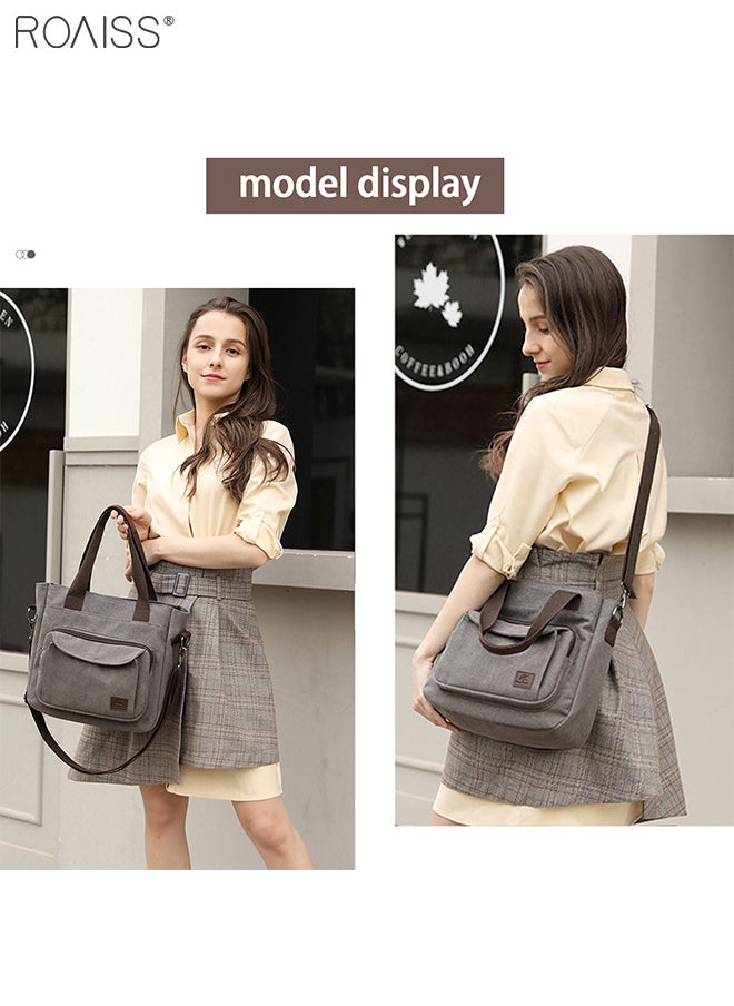 roaiss - Women's Canvas Commuter Handbag Fashion Versatile Messenger Bag Large Capacity Multi Pocket Adjustable Detachable Shoulder Strap Tote Bag - Image 1