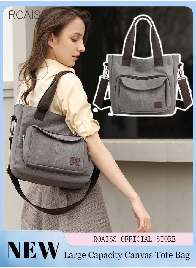 roaiss - Women's Canvas Commuter Handbag Fashion Versatile Messenger Bag Large Capacity Multi Pocket Adjustable Detachable Shoulder Strap Tote Bag - Image 1