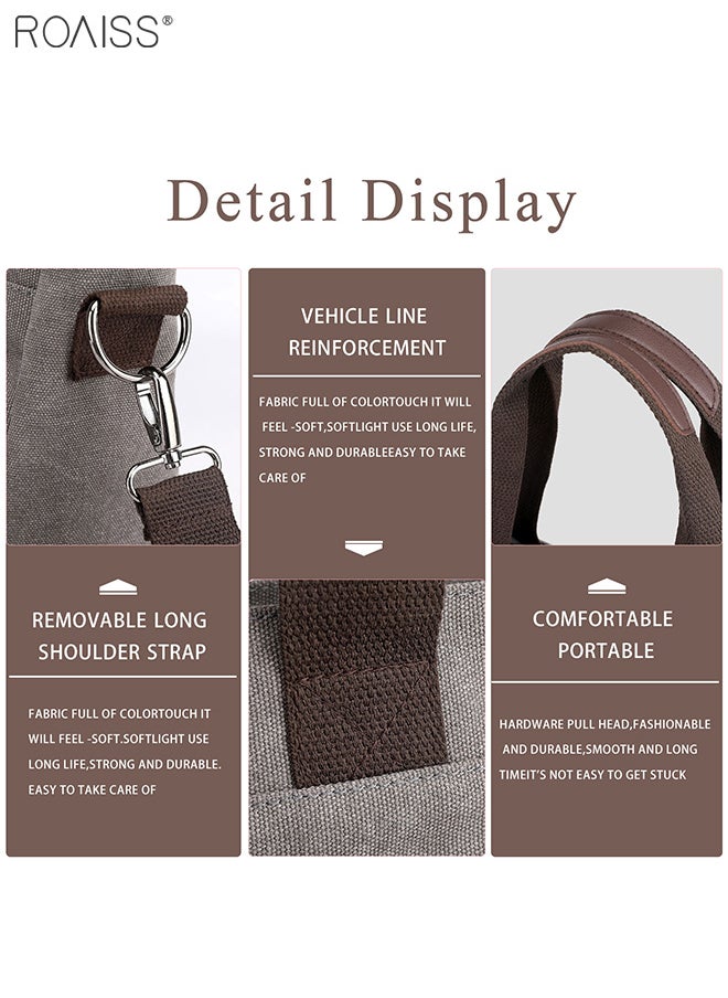 roaiss - Women's Canvas Commuter Handbag Fashion Versatile Messenger Bag Large Capacity Multi Pocket Adjustable Detachable Shoulder Strap Tote Bag - Image 1