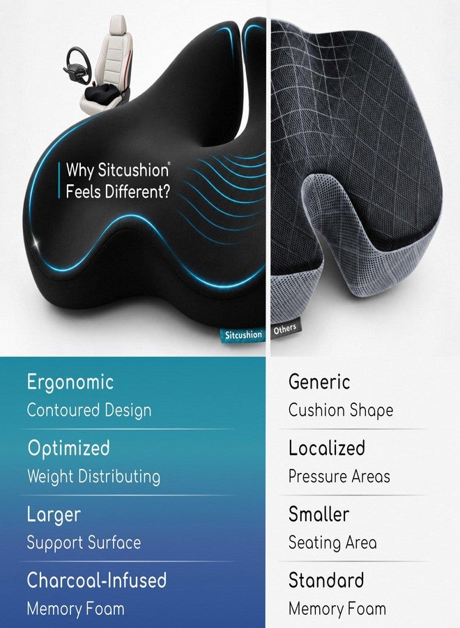 SitCushion Car Seat Cushion for Long Driving - X Large Memory Foam Seat Cushion for Sciatica & Tailbone Pain Relief, Orthopedic Coccyx Cushion with Non-Slip Bottom, Back Pillow for Car, Truck (Gray) - Image 3