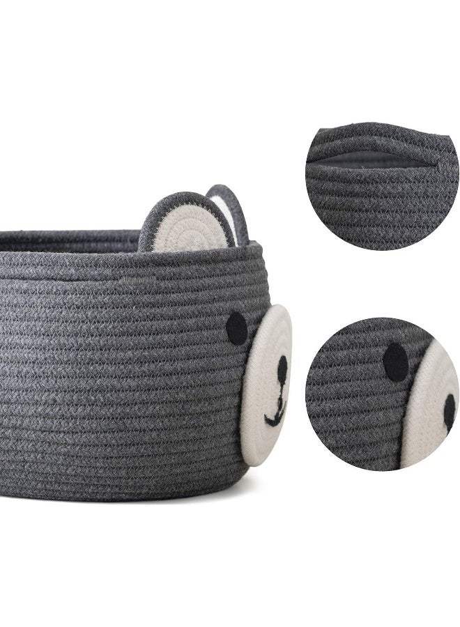 CherryNow Cute Bear Round Basket - Cotton Rope Baskets in Living Room Woven Baby Shower Basket Bedroom Storage Basket for Children Corner Plant Basket Indoor, Grey, 10.5"D x 8.5"H - Image 5