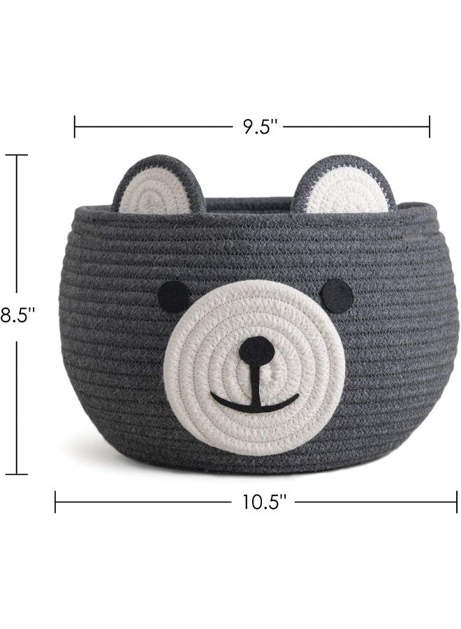 CherryNow Cute Bear Round Basket - Cotton Rope Baskets in Living Room Woven Baby Shower Basket Bedroom Storage Basket for Children Corner Plant Basket Indoor, Grey, 10.5"D x 8.5"H - Image 3