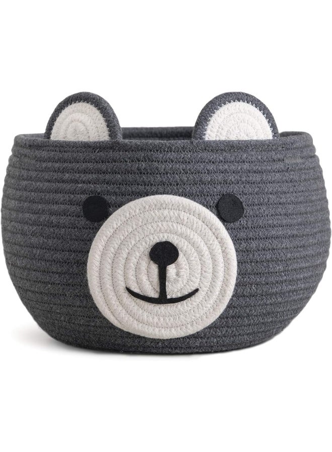 CherryNow Cute Bear Round Basket - Cotton Rope Baskets in Living Room Woven Baby Shower Basket Bedroom Storage Basket for Children Corner Plant Basket Indoor, Grey, 10.5"D x 8.5"H - Image 1