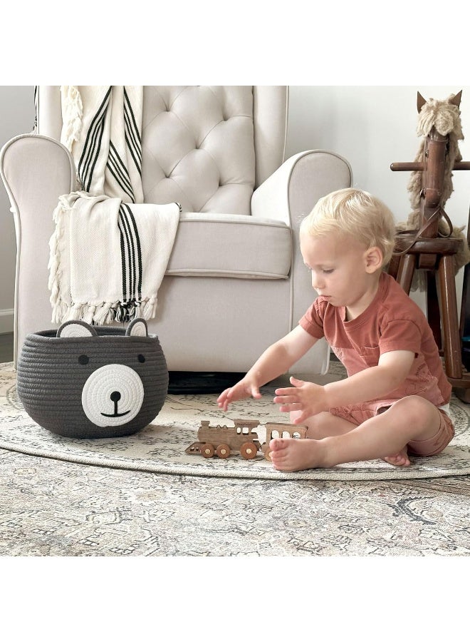 CherryNow Cute Bear Round Basket - Cotton Rope Baskets in Living Room Woven Baby Shower Basket Bedroom Storage Basket for Children Corner Plant Basket Indoor, Grey, 10.5"D x 8.5"H - Image 4