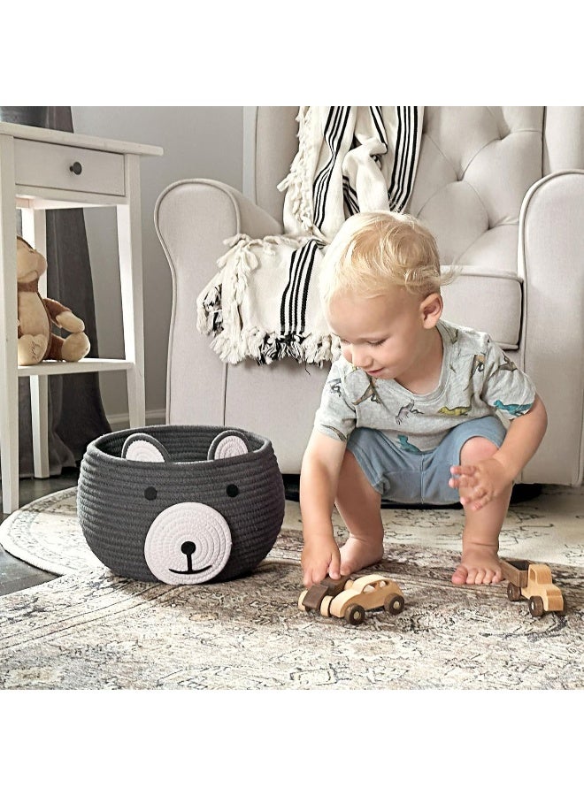 CherryNow Cute Bear Round Basket - Cotton Rope Baskets in Living Room Woven Baby Shower Basket Bedroom Storage Basket for Children Corner Plant Basket Indoor, Grey, 10.5"D x 8.5"H - Image 2