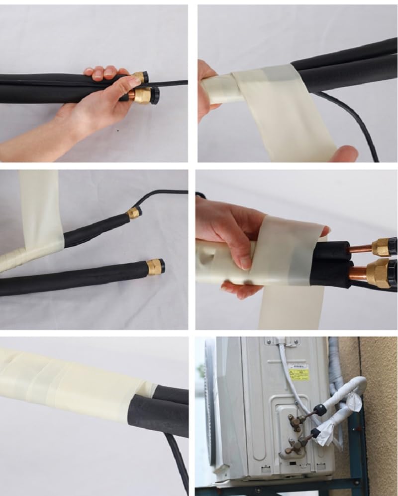 SHRITHU شريط عزل مكيف الهواء غير اللاصق مقاوم للماء شديد التحمل شريط مونزون بطول 14 متر، عرض 48 مم عبوة من 1 لون أبيض فاتح - Image 4