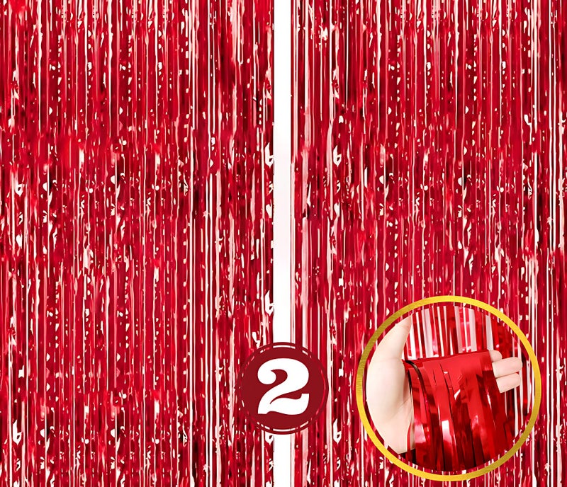 Flyloons Red Foil Curtains for Birthday Decoration Items Pack of 2 Backdrop Baby Shower Anniversary, Marriage, Bachelorette Party Celebration Theme… - Image 1
