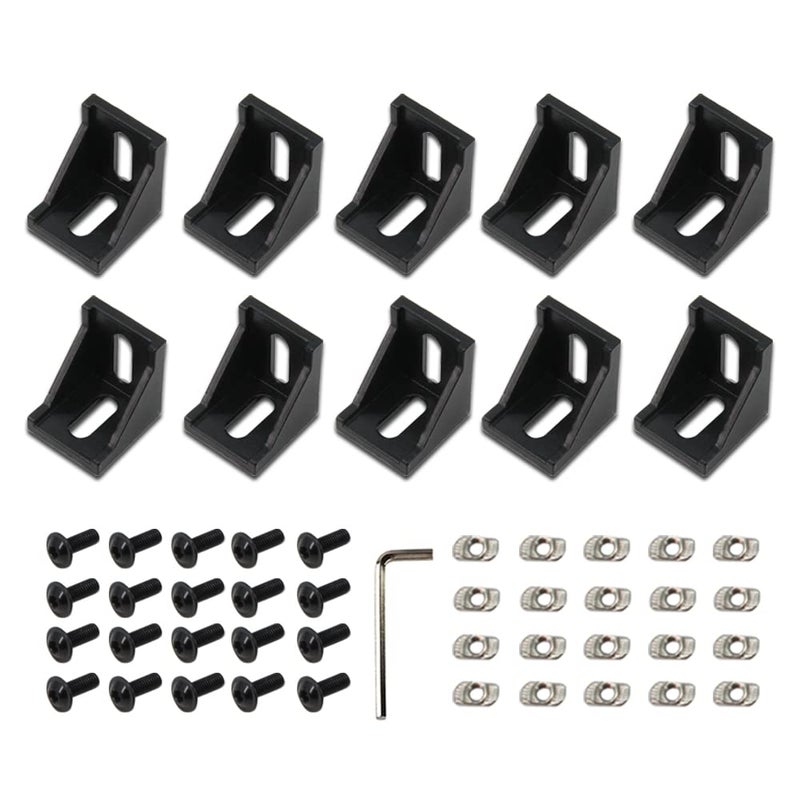 Zeberoxyz 10PCS 4040 Corner Bracket Black Right Angle with M6 Screws 4040Series 2 Hole Aluminum Brackets for Slot 8mm Aluminum Extrusion Profile Accessories 4040 Series Black with Nut