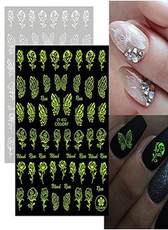 VERONNI Luminous Nail Art Stickers, 6 Sheets Glow In The Dark 3D Nail Decals For Nail Art Butterfly Flowers Designer Stickers Self-Adhesive Nails Art  - Image 1