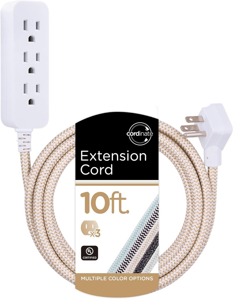 Cordinate 3 Outlet Power Strip Surge Protector Indoor Extension Cord 16 Gauge 245 Joules 10 Ft 3 Prong Braided Extension Cords Flat Extension Cord ETL Listed Brown 37916 - Image 1