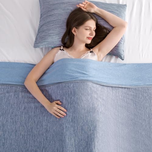 Elegear Revolutionary Cooling Blanket King Absorbs Heat to Keep Body Cool for Night Sweats, Arc-Chill 3.0 Cool Fiber Q-Max>0.5 for Hot Sleepers, Lightweight Summer Cold Blankets for Sleeping, Blue - Image 1