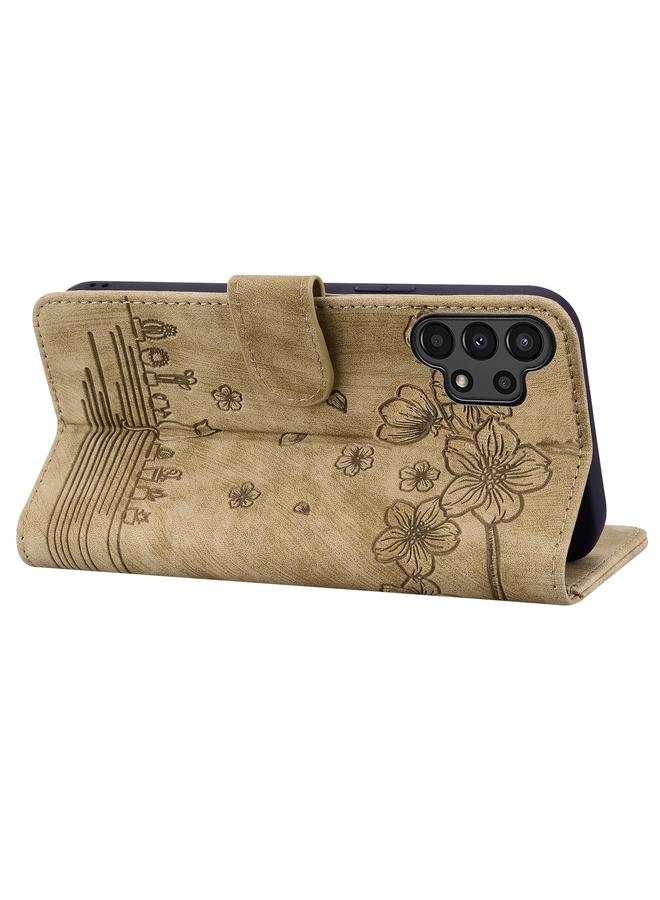 S-TOP Case For Samsung Galaxy A13 4G / 5G Cartoon Sakura Cat Embossed Leather Phone Case - Image 5