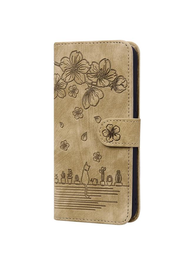 S-TOP Case For Samsung Galaxy A13 4G / 5G Cartoon Sakura Cat Embossed Leather Phone Case - Image 2