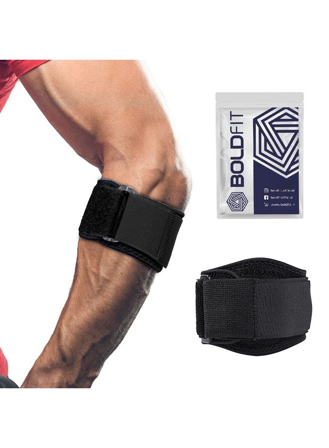 Boldfit Neoprene Tennis Elbow Support for gym with Strap - Elbow band for pain relief in Bursitis, Tendonitis Support Strap Elbow wraps, workout, Tennis, Badminton, Running - Free Size - Black - Image 1