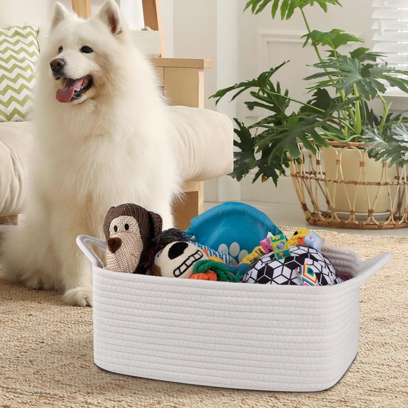OIAHOMY Woven Basket Gift Basket Empty with Gift Bags and Ribbons Rope Baskets for Baby Showers Storage Baskets with Handles for Nursery Pet Toy Organizer  White - Image 2