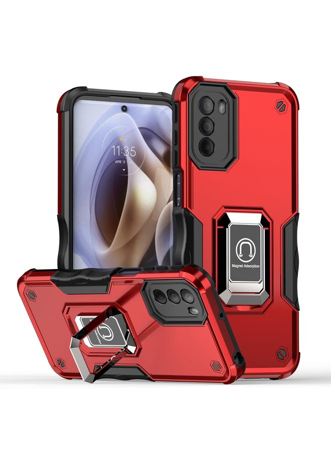 Green Tiger For Motorola Moto G31 / G41 Non-slip Shockproof Armor Phone Case with Ring Holder(Red) - Image 1