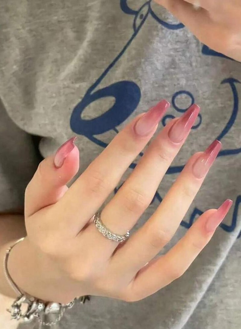 اظافر تركيب ذات الشكل التابوتي بلون بطيخ وردي تدرجية 24 قطعة - Image 1