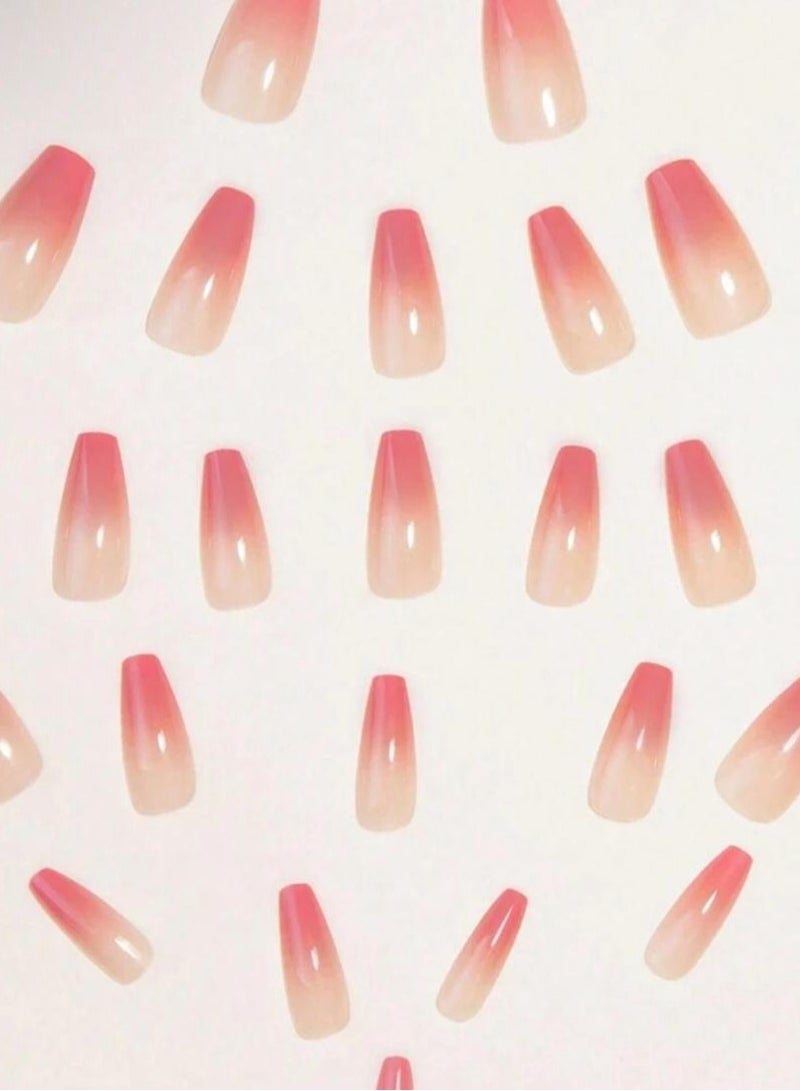 اظافر تركيب ذات الشكل التابوتي بلون بطيخ وردي تدرجية 24 قطعة - Image 3