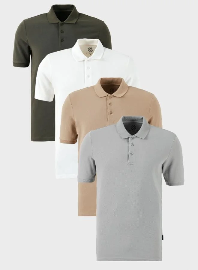 Buratti  Buratti Cotton Regular Fit Button-Down Polo Collar 4-Pack T-Shirt Men's T-SHIRT 5902127S4 for Men | Best Price UAE