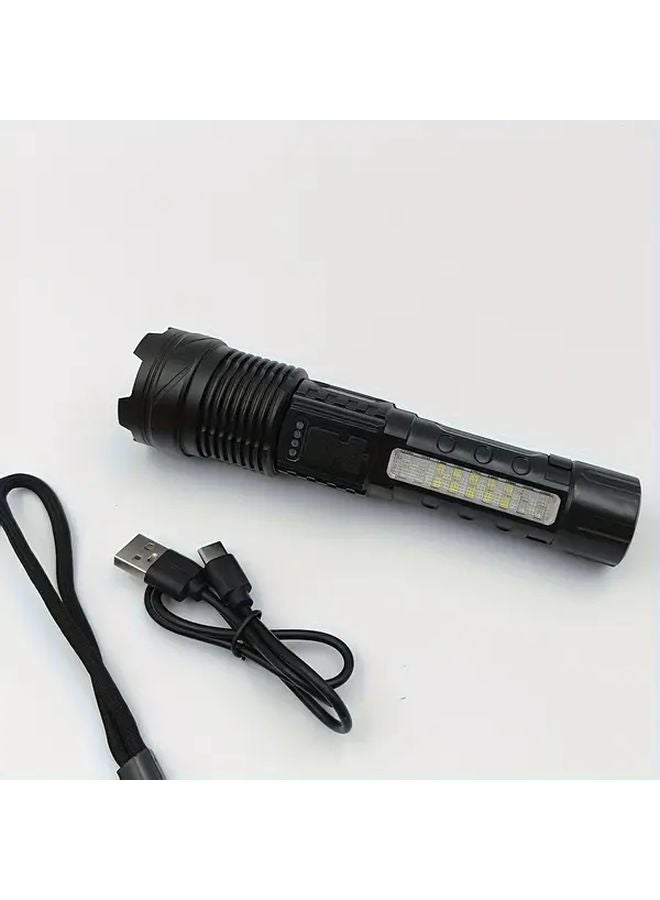 Black ABS Multi Mode Outdoor LED Flashlight Type C USB Charging Portable Lanyard - Image 1
