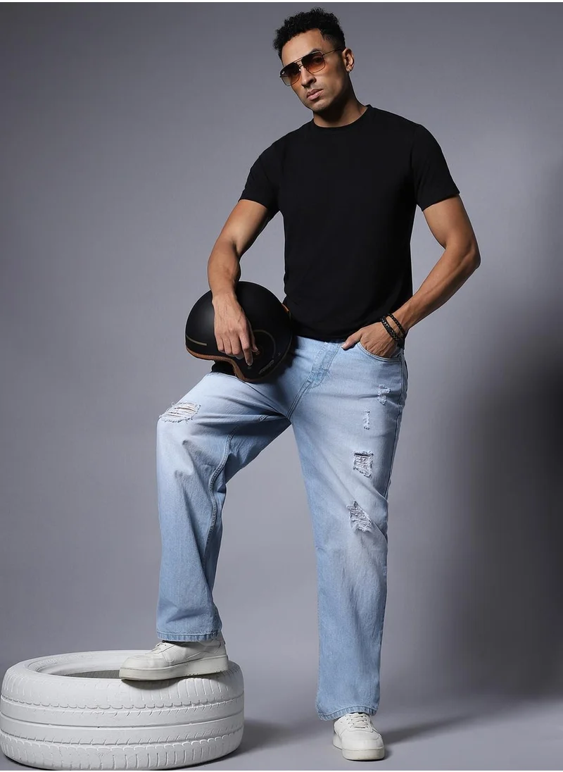 هاي ستار Loose Fit Blue Jeans for Men, Wide Leg and Comfortable