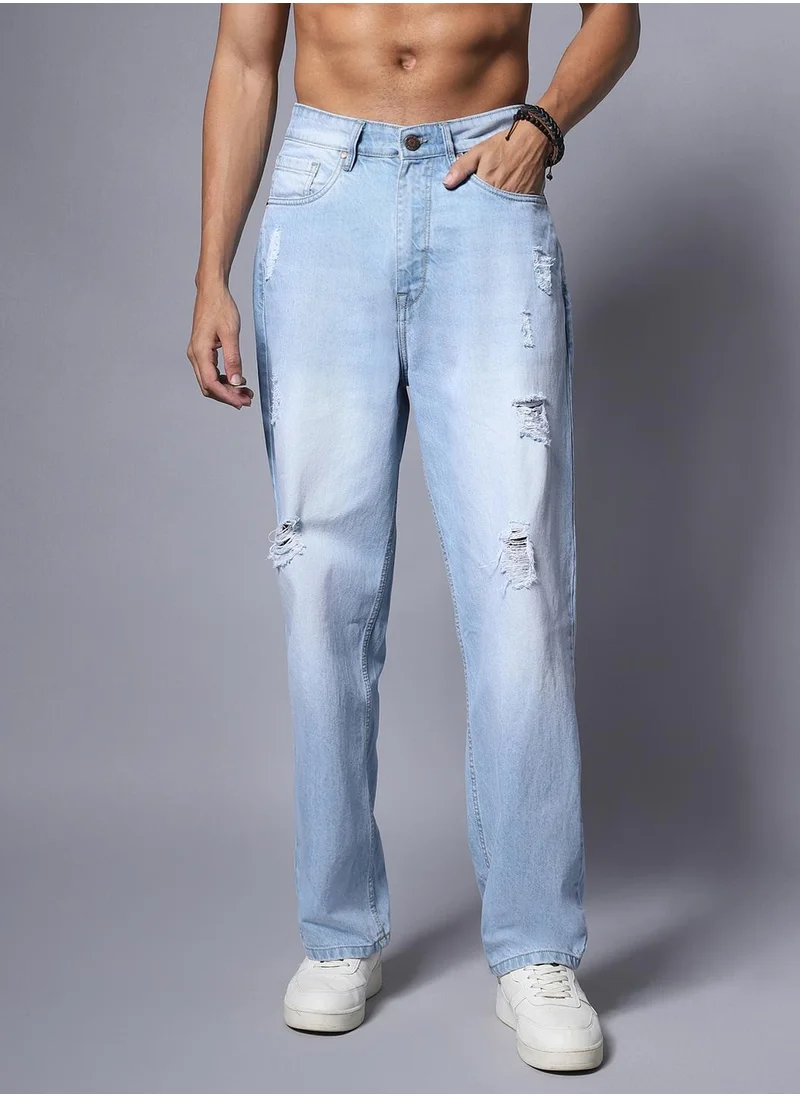 HIGH STAR Loose Fit Blue Jeans for Men, Wide Leg and Comfortable