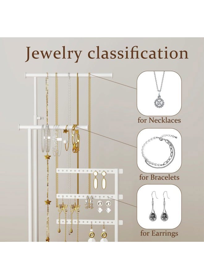 susswiff Jewelry Holder Organizer Stand - Adjustable Tall 17.5" (Max), Sturdy Jewelry Hanger for Necklaces, Earrings, Bracelets, Rings, Jewlery Display and Storage, White, Metal - Image 5