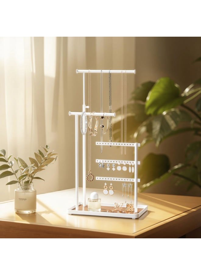 susswiff Jewelry Holder Organizer Stand - Adjustable Tall 17.5" (Max), Sturdy Jewelry Hanger for Necklaces, Earrings, Bracelets, Rings, Jewlery Display and Storage, White, Metal - Image 2