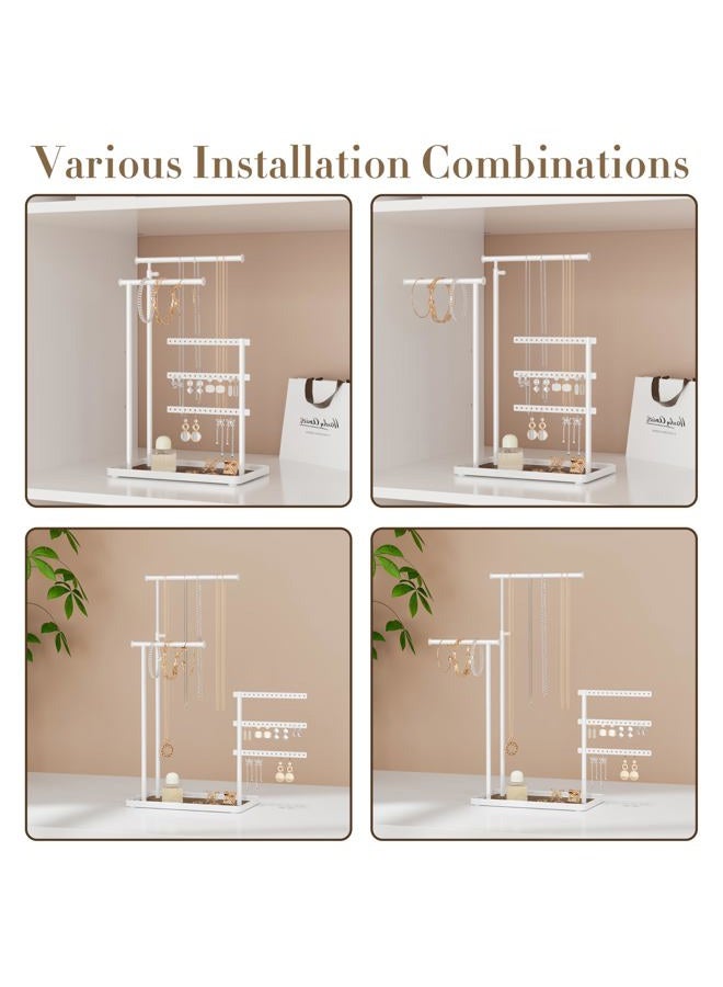 susswiff Jewelry Holder Organizer Stand - Adjustable Tall 17.5" (Max), Sturdy Jewelry Hanger for Necklaces, Earrings, Bracelets, Rings, Jewlery Display and Storage, White, Metal - Image 4