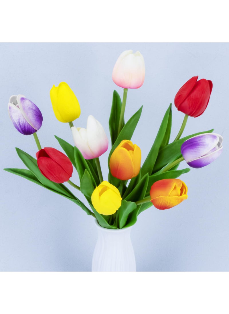 MAQIHAN MAQIHAN 10 Multicolor Tulips Artificial Flowers - Fake Tulips Real Touch Flowers Artificial Tulips That Look Real Realistic Faux Plastic Flowers Bouquet Arrangements for Home Dining Table Decoration  - Image 1