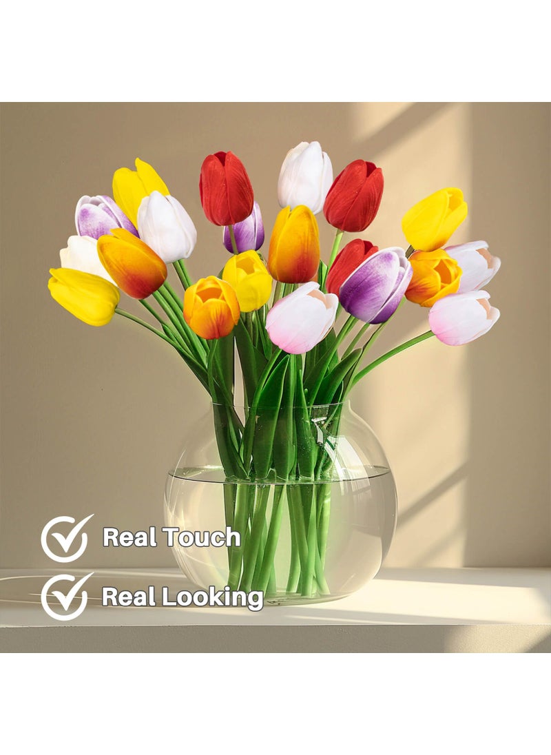 MAQIHAN MAQIHAN 10 Multicolor Tulips Artificial Flowers - Fake Tulips Real Touch Flowers Artificial Tulips That Look Real Realistic Faux Plastic Flowers Bouquet Arrangements for Home Dining Table Decoration  - Image 4