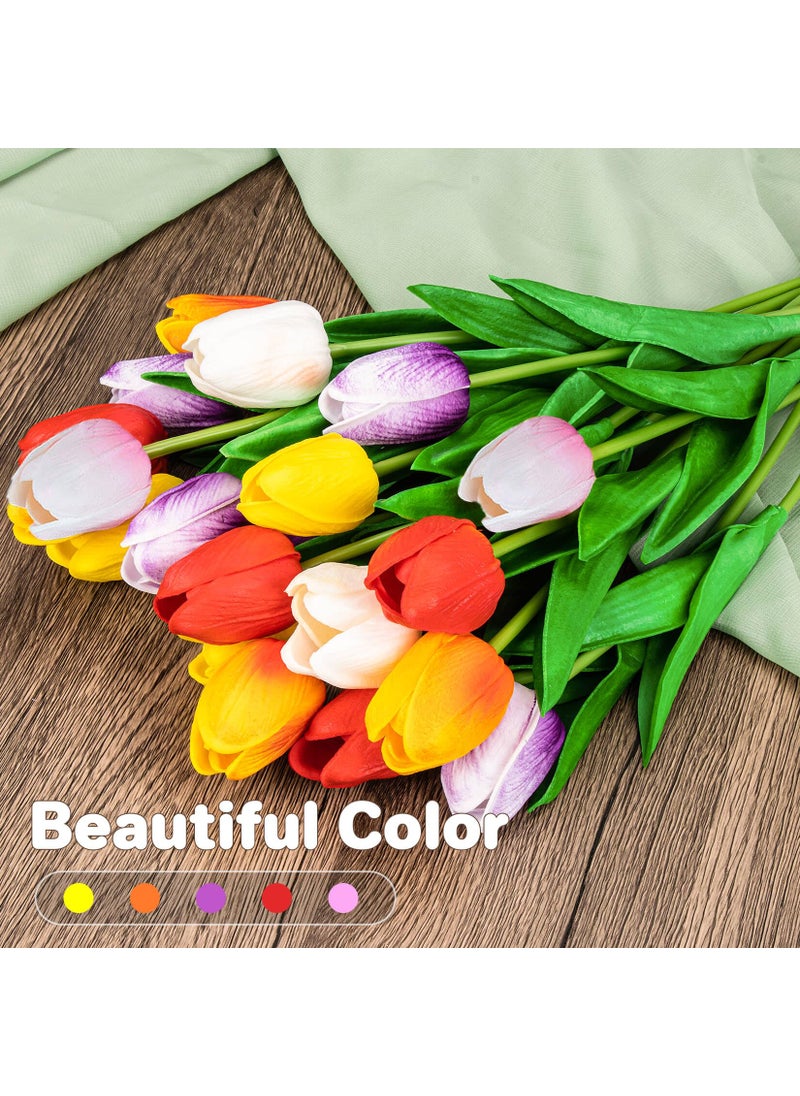 MAQIHAN MAQIHAN 10 Multicolor Tulips Artificial Flowers - Fake Tulips Real Touch Flowers Artificial Tulips That Look Real Realistic Faux Plastic Flowers Bouquet Arrangements for Home Dining Table Decoration  - Image 3