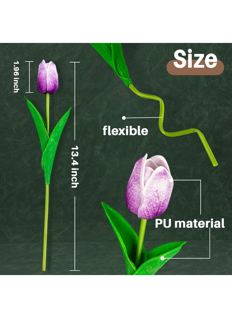 MAQIHAN MAQIHAN 10 Multicolor Tulips Artificial Flowers - Fake Tulips Real Touch Flowers Artificial Tulips That Look Real Realistic Faux Plastic Flowers Bouquet Arrangements for Home Dining Table Decoration  - Image 2
