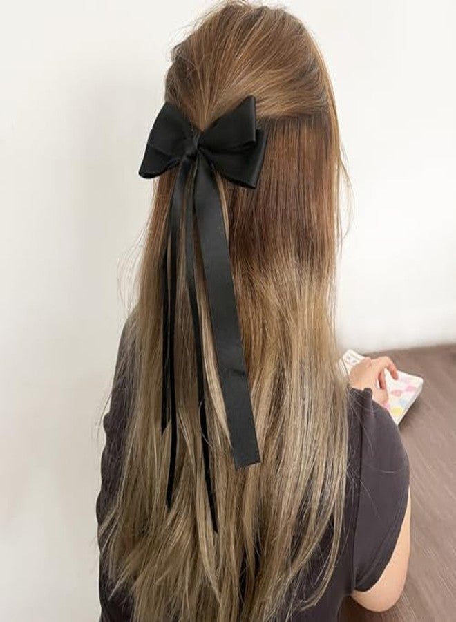 Cerun 2 Pcs Premium PHair Clip with Long Tail Ribbon Bows for Hair Design, Satin Hair Clips for Women Girls, 2 Pack (Black, Beige) - Image 5