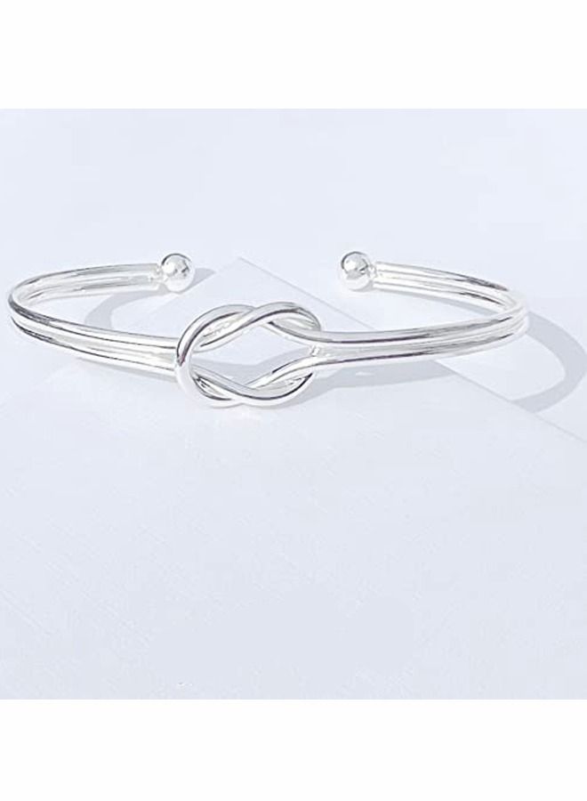 Y&D Stacking Bracelet Set for Women with 3 Pieces. Silver Beaded Bracelet, Knot Cuff Bangle and Torque Bracelets. Jewellery Gift Her - Image 4
