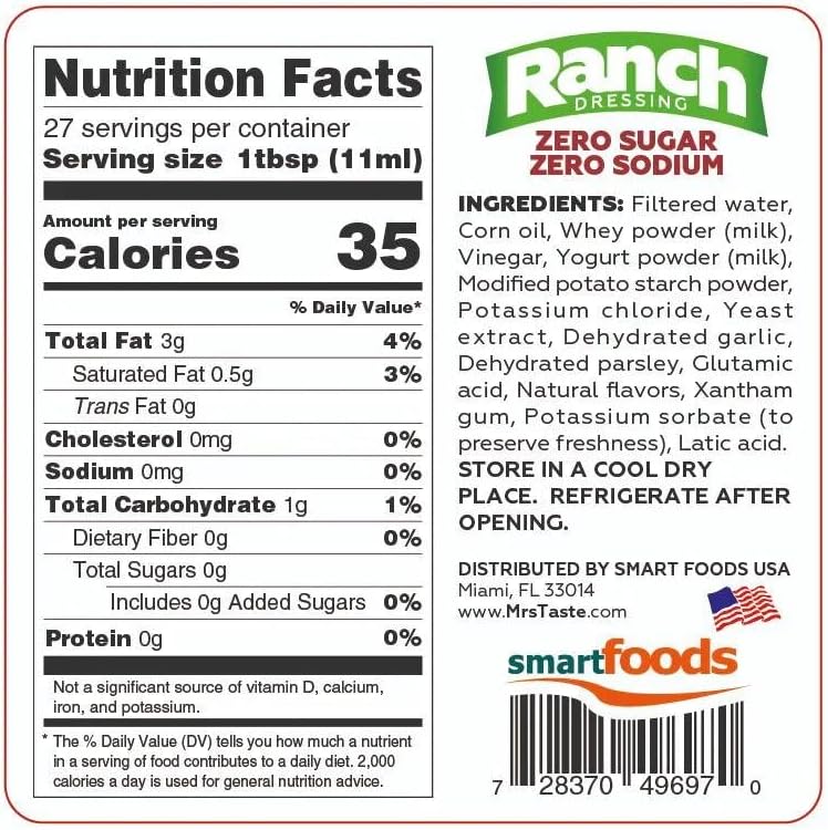 Mrs Taste Sugar Free Ranch Dressing - 10 FL OZ (300ml) - Zero Sugar, Zero Sodium, Keto & Paleo Friendly - Image 2