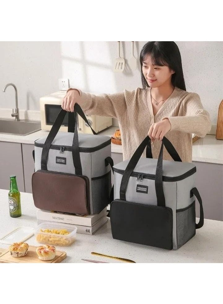 حقيبة غداء كبيرة معزولة ومبردة للرجال والنساء، صندوق غداء حراري بتصميم مانع للتسرب، وجيوب تخزين متعددة وحزام قابل للتعديل، حقيبة غداء مثالية للعمل والمكتب والمدرسة والسفر والتخييم والاستخدام في الهواء الطلق - أخضر/أسود - 29.5×19.5×29.5 سم - Image 2