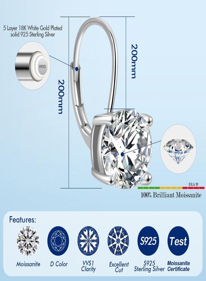 SecreTalk Moissanite Dangle Earrings for Women，2-4CT 18K White Gold Plated 925 Sterling Silver D Color Drop Earring, Jewelry for Wife Her Birthday Wedding, 2ct Pair/1ct each, Sterling Silver, Moissanite - Image 3