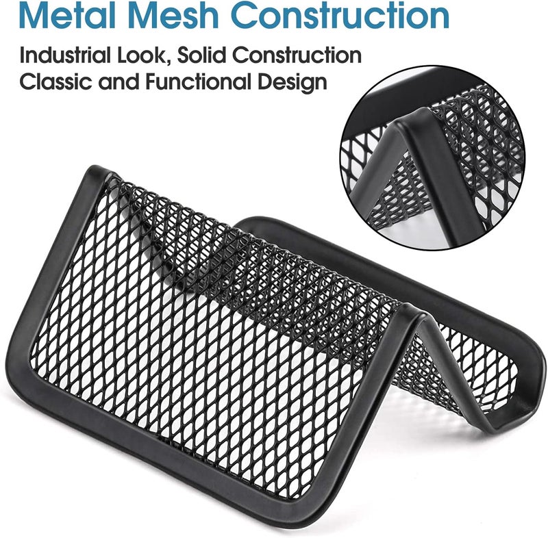 MaxGear Metal Mesh Business Card Holder 3 Pack, Heavy Duty Desk Desktop Organizer, Modern Grid Card Stand Display for Men Holds 50 Cards, Black, Office Accessories - Image 2