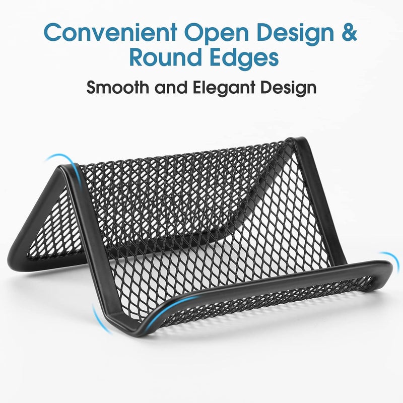 MaxGear Metal Mesh Business Card Holder 3 Pack, Heavy Duty Desk Desktop Organizer, Modern Grid Card Stand Display for Men Holds 50 Cards, Black, Office Accessories - Image 5