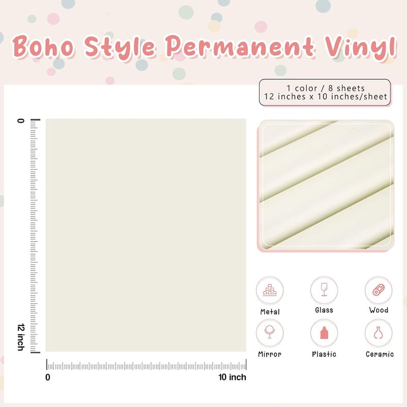 Tintnut Boho Permanent Vinyl - 8 Sheets 12"x10"Ivory Adhesive Vinyl Sheets White Self Sticker Water proofing Vinyl Compatible with Cricut Or Silhouette - Image 2