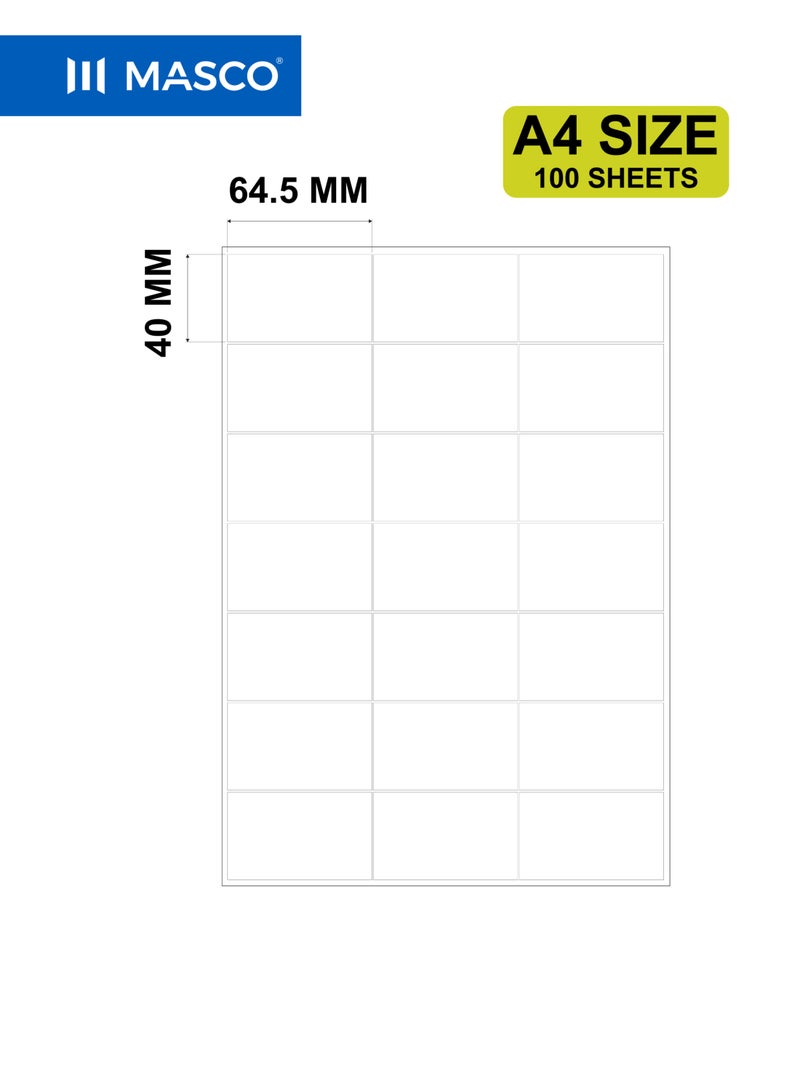 ماسكو ملصقات ذاتية اللصق متعددة الاستخدام A4، مقاس 64.5×40 مم، 21 ملصق لكل ورقة، 100 ورقة، متوافقة مع الطابعات - Image 2