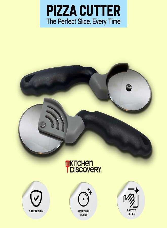 Kitchen Discovery Stainless Steel Pizza Cutter - Kitchen Discovery - Pizza Wheel Cutter Slices Cleanly Through Gooey Cheese, Thick Toppings and Crispy Crust - Built In Safety Features Protect Hands - Image 2