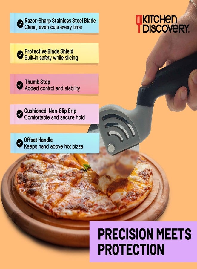 Kitchen Discovery Stainless Steel Pizza Cutter - Kitchen Discovery - Pizza Wheel Cutter Slices Cleanly Through Gooey Cheese, Thick Toppings and Crispy Crust - Built In Safety Features Protect Hands - Image 4