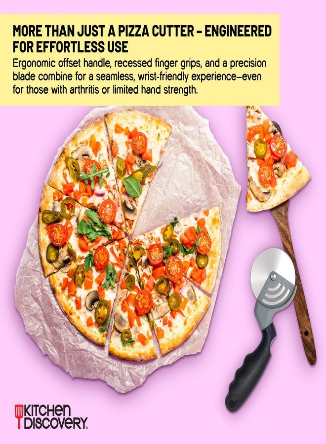 Kitchen Discovery Stainless Steel Pizza Cutter - Kitchen Discovery - Pizza Wheel Cutter Slices Cleanly Through Gooey Cheese, Thick Toppings and Crispy Crust - Built In Safety Features Protect Hands - Image 3